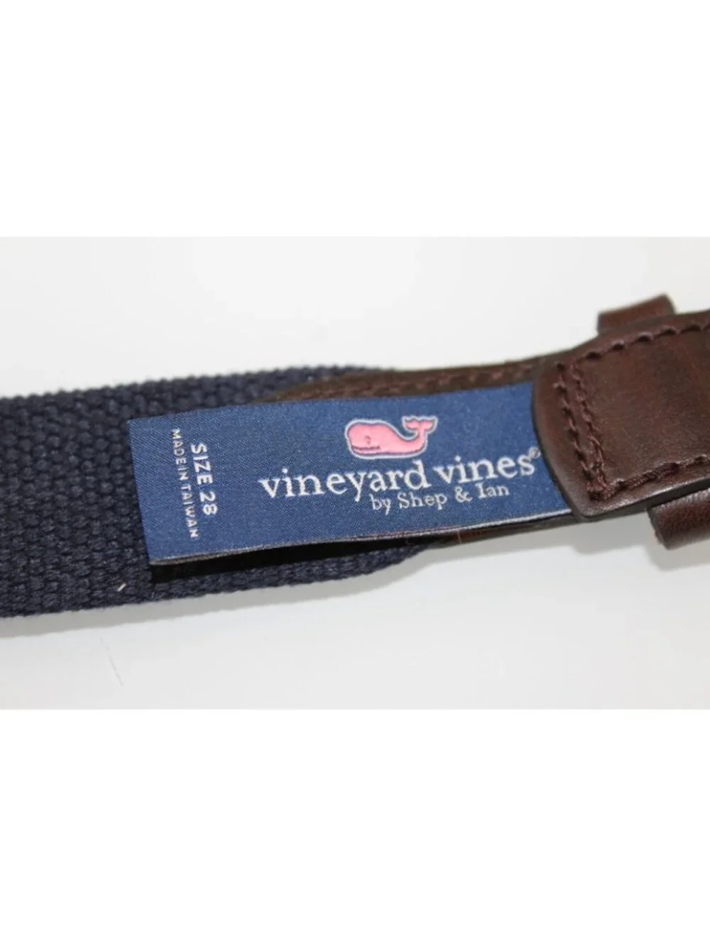 Vineyard Vines Blue Micro Whale Print Canvas Belt Youth 28 Leather Brass Buckle